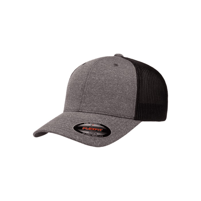 6311-DH/B Fitted Trucker Dark Heather Grey and Melange Black Cap Fitted