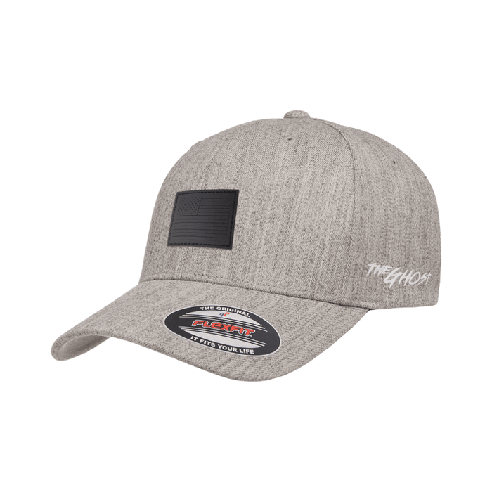 Flexfit Heather Grey Fitted Cap With Black USA Rubber Badge