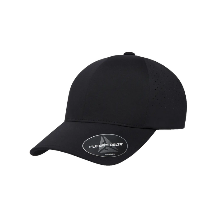 DELTA-PERF-ADJSTRAP-BLK Delta Black Perforated Cap with Webbing Strap and Clip Adjustable Fit