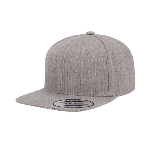 6089M-HG Classic Snapback Heather Grey Flat Peak Cap Adjustable Fit