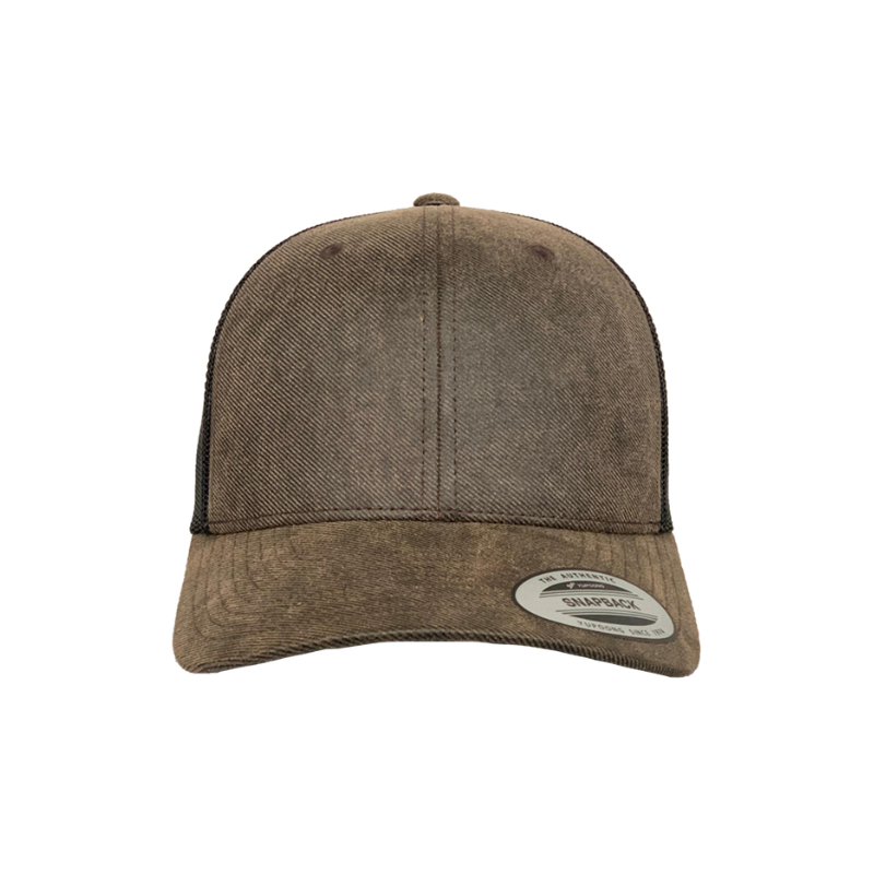 6606T-OS-BRN/BLK Retro Trucker Brown Oil Skin / Black Mesh Cap Adjustable Fit