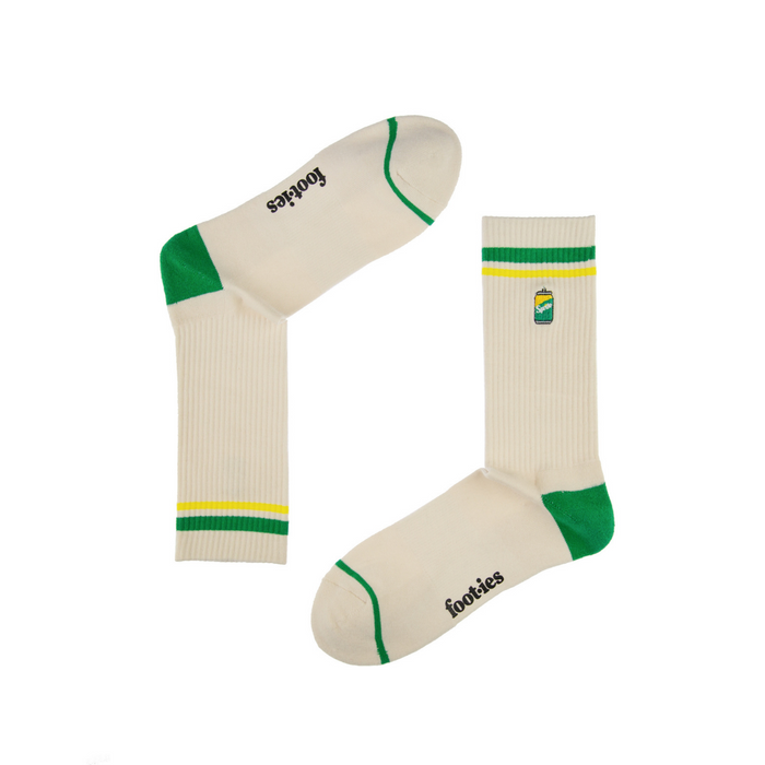 FSPR813-BOWHT-M/L - Foot-ies - Sprite 2-Pack Sneaker Socks - Off White Can & Logo Black - M/L