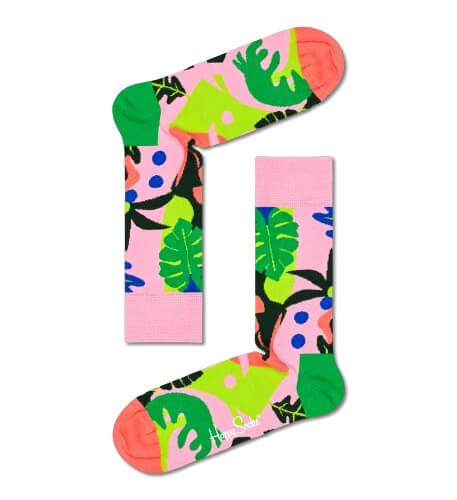 Happy Light Pink Multi Colour Tropical Garden Adult Sock Size (36-40)