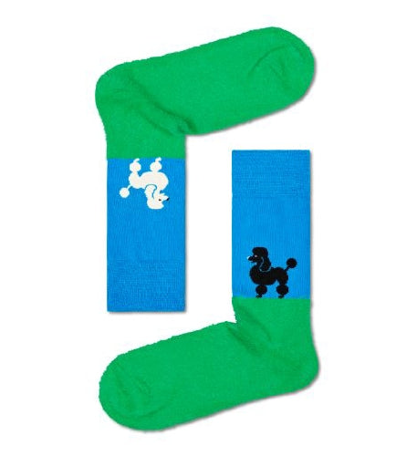 Blue and Green Fluffy Sock With White and Black Poodles Adult Sock Size (36-40)