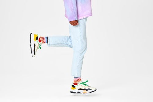White Socks With Multi Colour Half Stripe Adult Sock Size (41-46)