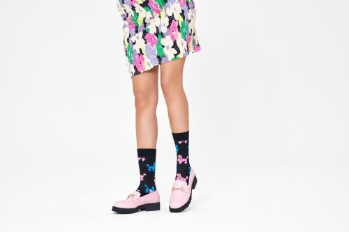 Black Socks With Pink and Blue Poodle's Adult Socks Size (41-46)