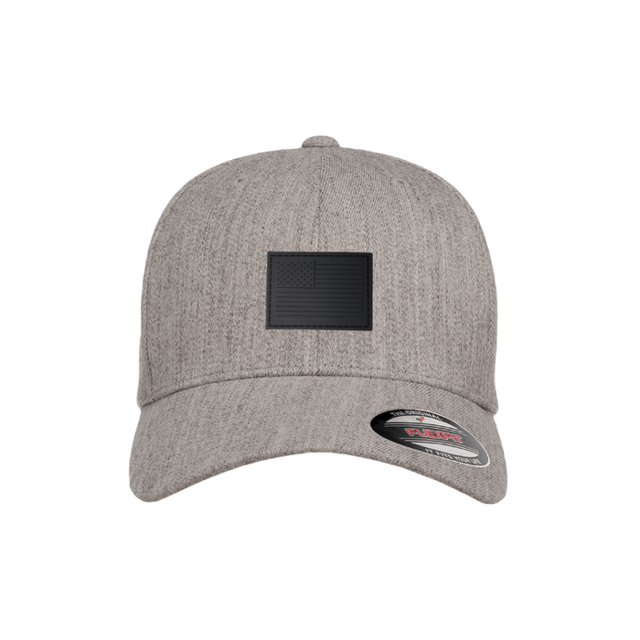 Flexfit  Heather Grey Fitted Cap With Black USA Rubber Badge