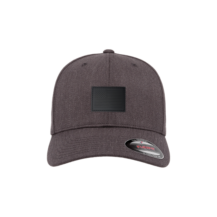 Flexfit Dark Heather Grey Fitted Cap With Black USA Rubber Badge