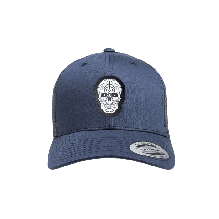 Flexfit Navy Retro Adjustable Trucker With Sugar Skull Rubber Badge