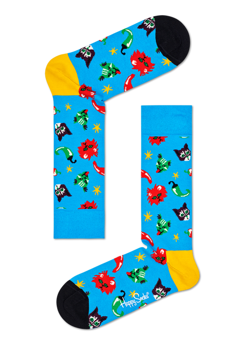 Happy Socks Light Blue Sock With Chilies and Cat's Adult Sock Size (41-46)