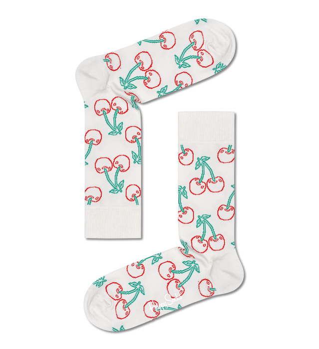Happy Socks White Sock With Colourful Cherry Outlines Adult Sock Size (41-46)