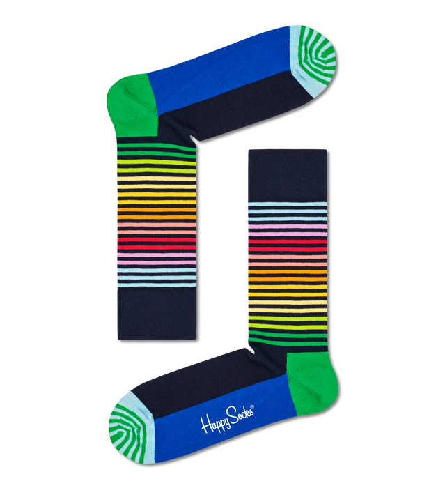 Happy Socks Black Spck With multi Colour Half Stripe Adult Socks Size (41-46)