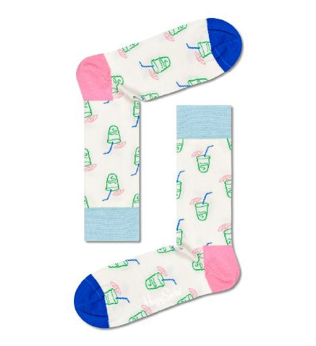 Happy Socks White Sock With Colourful Lemonade Cups Adult Sock Size (41-46)