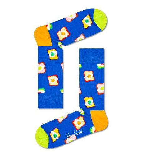Happy Socks Blue Sock With Toast and Egg Adult Sock Size (41-46)