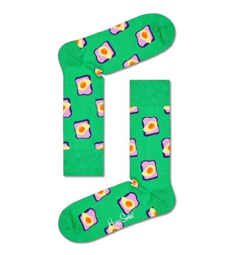 Happy Socks Green Sock With Toast and Egg Adult Sock Size (41-46)