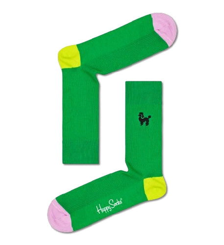 Happy Socks Green Ribbed Sock With  Embroided Black Poodle Adult Sock Size (41-46)