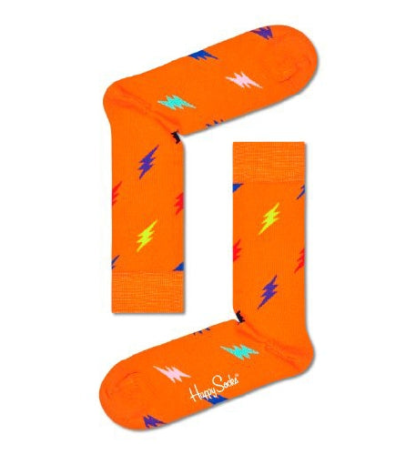 Happy Socks Bright Orange Sock With  Lightning Bolts Adult Sock Size (41-46)