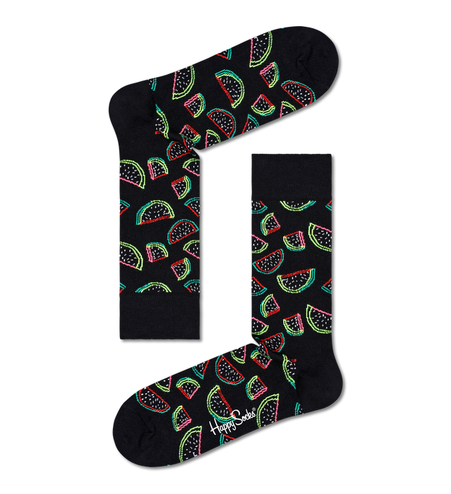 Happy Socks Black Sock With Neon Watermelon's Adult Sock Size (41-46)