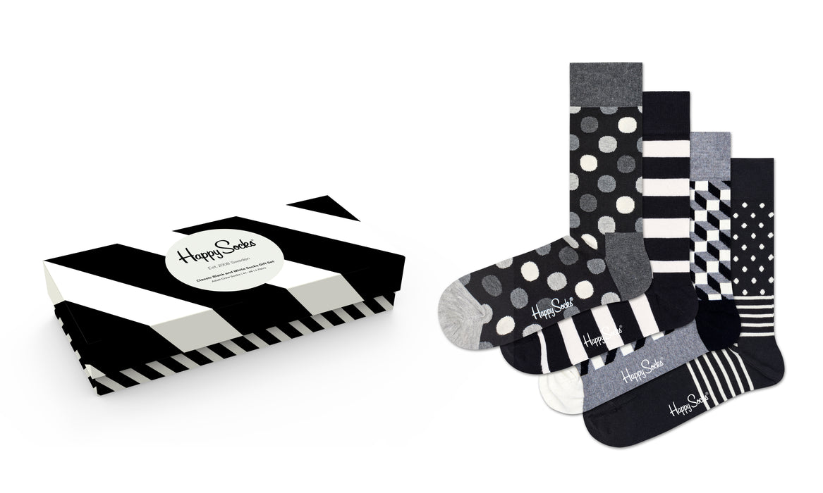 4-Pack Classic Black And White Socks Gift Set Adult Size